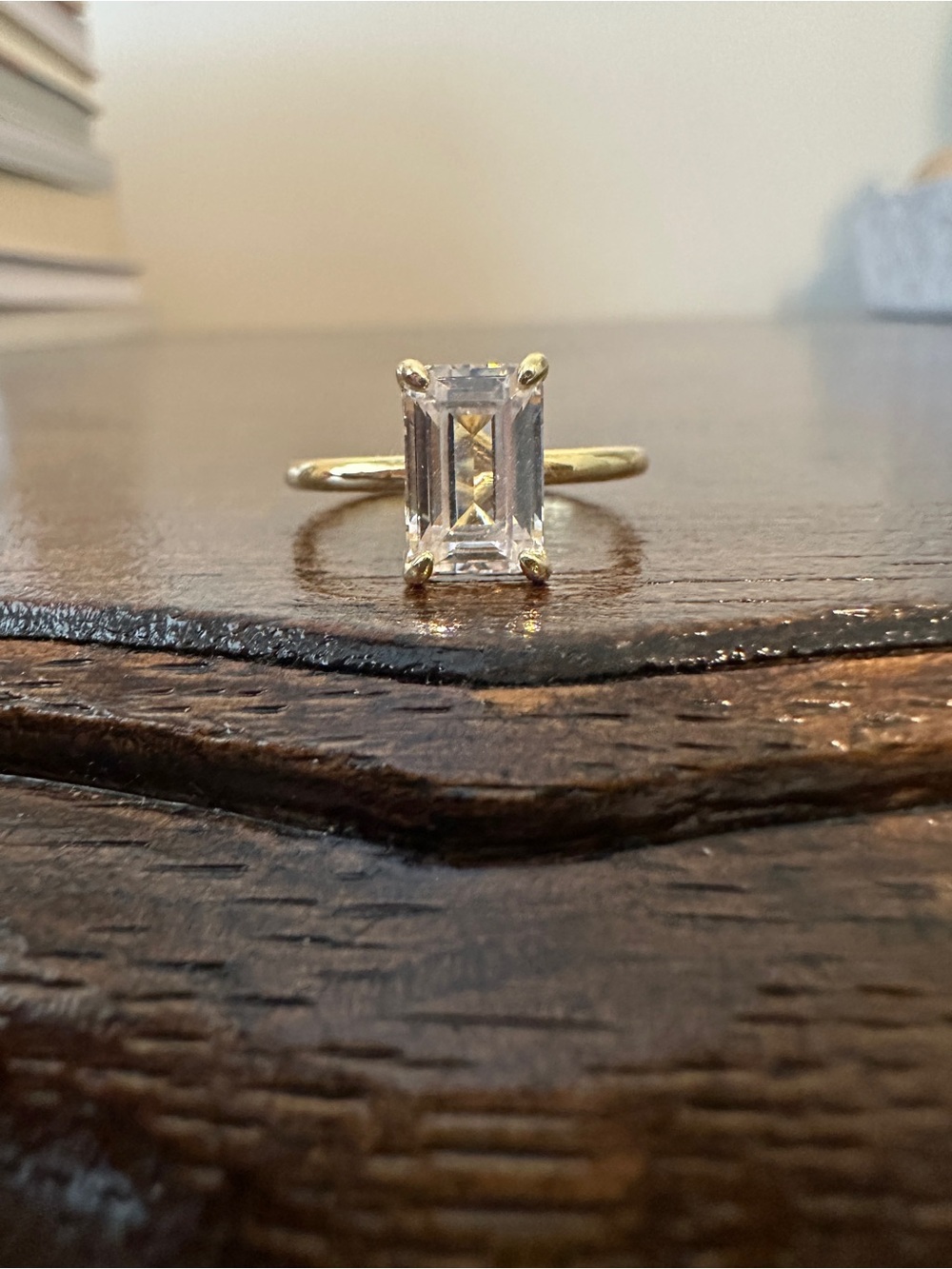 Everly Gold Emerald-Cut Solitaire Ring with Simulated Diamond